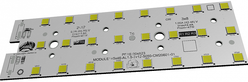Светодиодный модуль MODULE 145x46 AL1.5 2x12 5050 QI1 740 АРГОС-ЭЛЕКТРОН  по лучшей цене с доставкой - интернет-магазин Прогрессивные решения