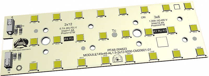 Светодиодный модуль MODULE 145x46 AL1.5 2x12 5050 QI1 750 CM20601 АРГОС-ЭЛЕКТРОН  по лучшей цене с доставкой - интернет-магазин Прогрессивные решения