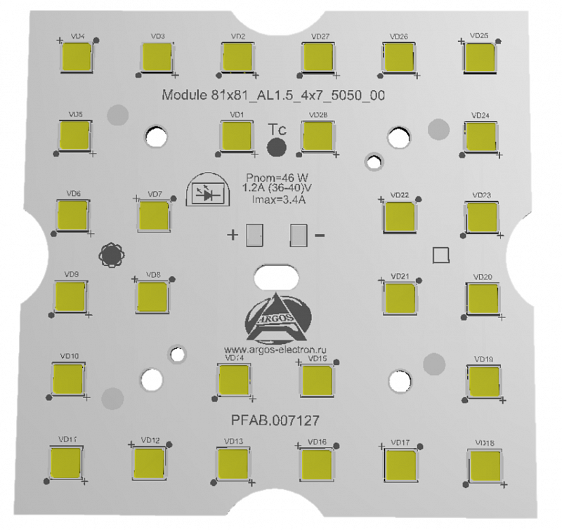 Светодиодный модуль MODULE 81x81 AL1.5 4x7 5050 740 QH2 АРГОС-ЭЛЕКТРОН  по лучшей цене с доставкой - интернет-магазин Прогрессивные решения