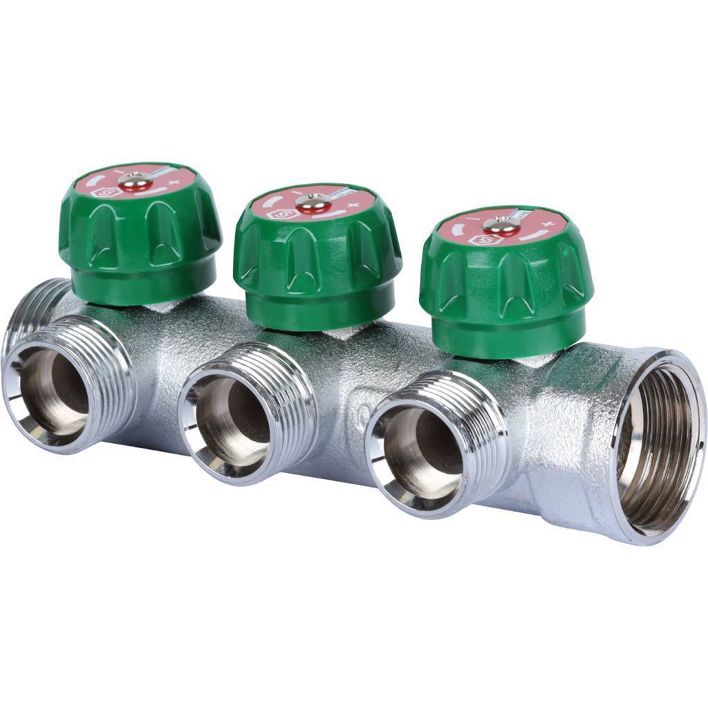 STOUT  SMB-6850-013403 STOUT Коллектор регулирующий 1", 3 отвода 3/4" ЕК STOUT SMB-6850-013403 по лучшей цене с доставкой - интернет-магазин Прогрессивные решения